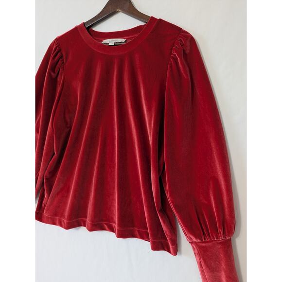 Loft Womens Velvet Long Puff Sleeve Copper Red Top Size‎ Small Office Casual - Picture 2 of 6